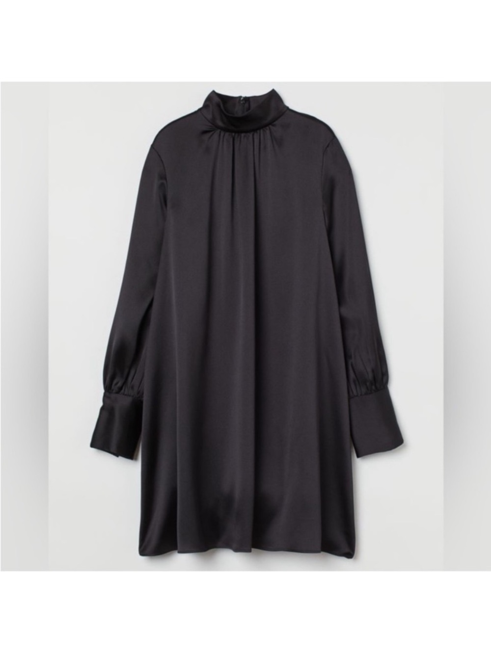 Black satin long sleeve knee length dress flowy - Picture 10 of 11